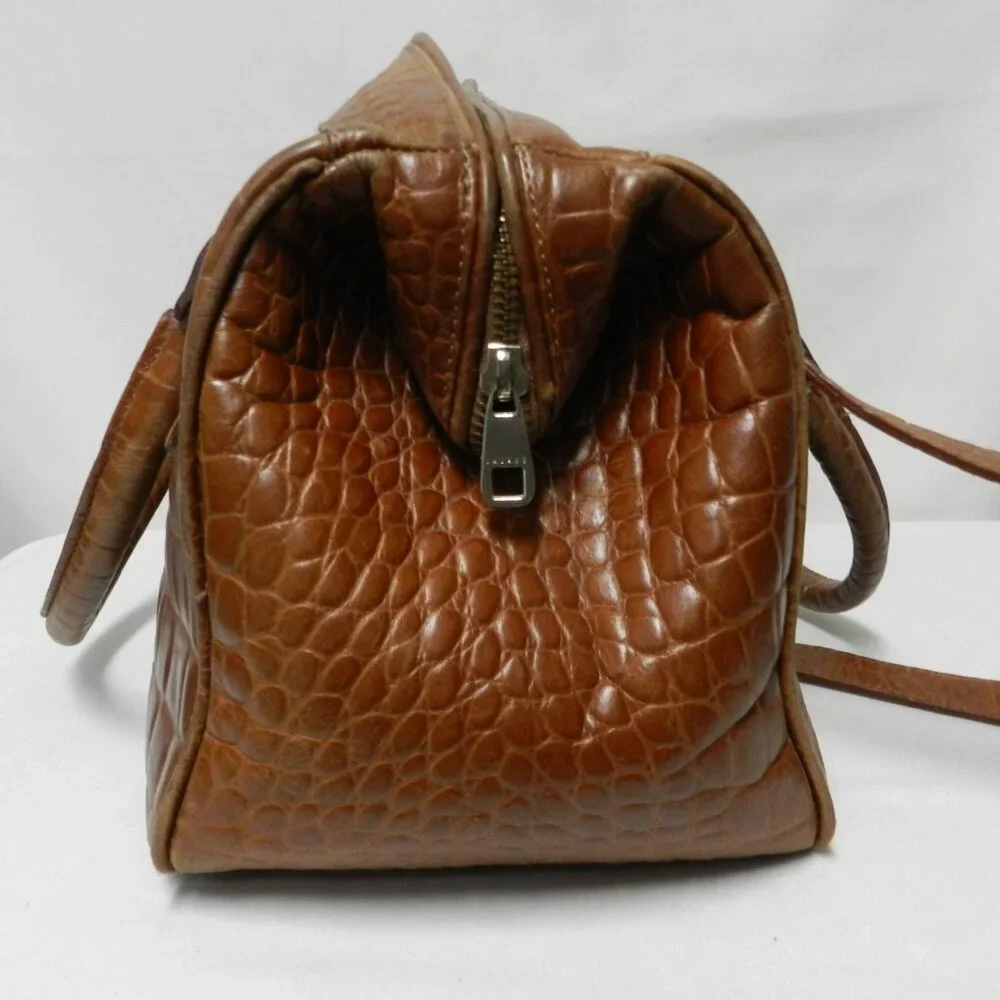 Lazaro Vintage Alligator embossed Leather satchel bag purse tote brown zip top